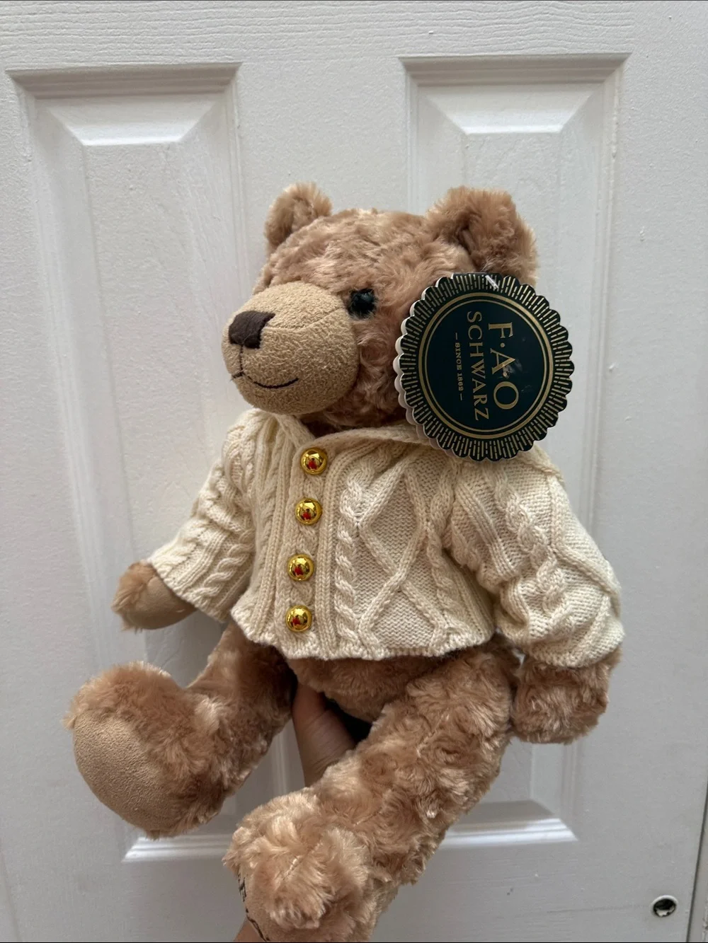 FAO Schwarz Plush Teddy Bear in Brown with Cream Sweater